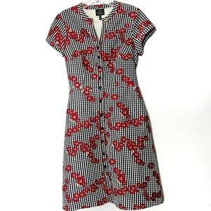 Adrianna Papell Gingham Plaid Floral Tie Button Mini Dress - 8‎